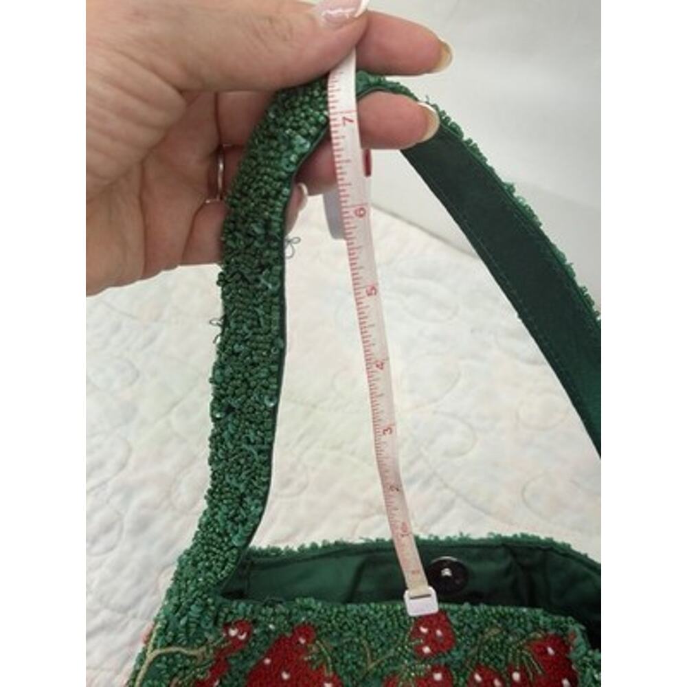 Green Red Strawberry Beaded Sequin Lined Bag Purse Snap Silver cutesy feminine - Picture 13 of 14